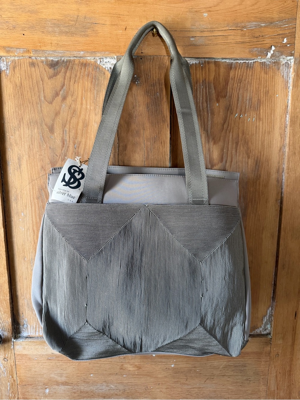 Silver-Blue Textured Tote Bag - Stylish Everyday Women’s Handbag